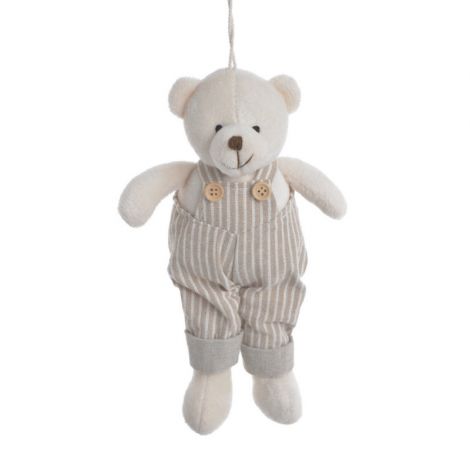 Zawieszka materiałowa Canea Miś Biały w ogrodniczkach, 22cm